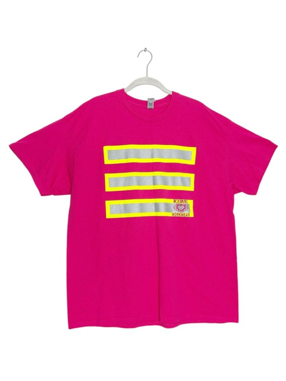 Iconic Workwear Men's High Visibility Neon Pink Reflective Work Tee - Sz XL